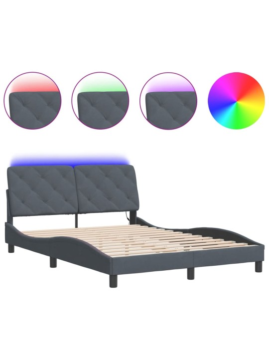 Rám postele s LED osvětlením tmavě šedý 140 x 190 cm samet