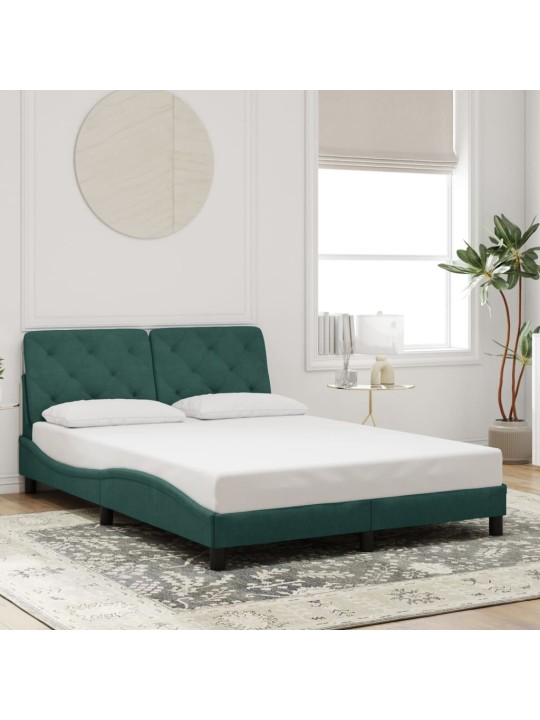 Rám postele s led osvětlením tmavě zelený 140 x 190 cm samet