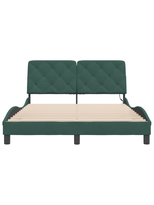 Rám postele s led osvětlením tmavě zelený 140 x 190 cm samet