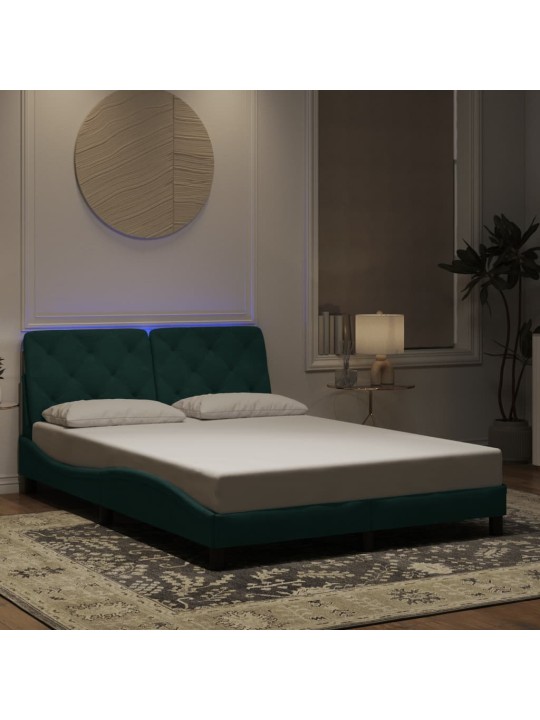Rám postele s led osvětlením tmavě zelený 140 x 190 cm samet