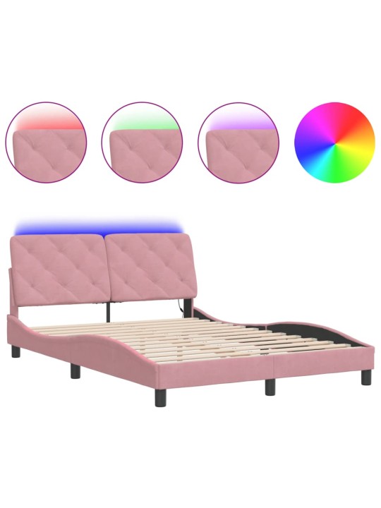 Rám postele s led osvětlením růžový 140 x 190 cm samet