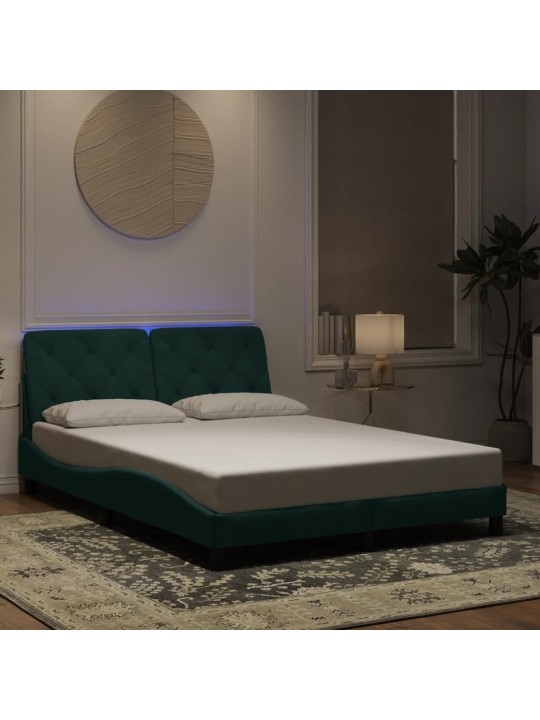 Rám postele s led osvětlením tmavě zelený 140 x 200 cm samet