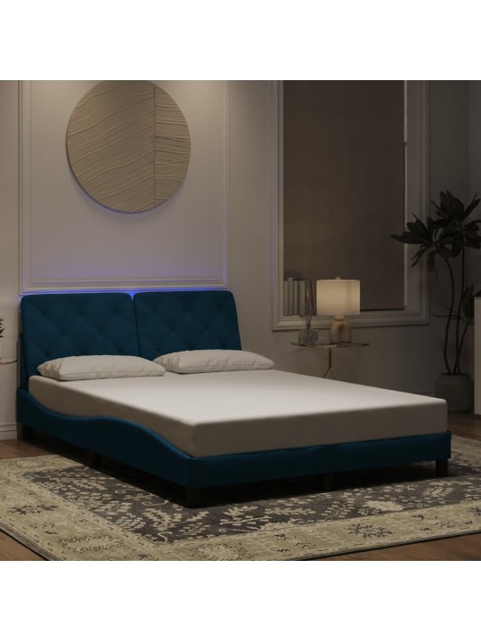 Rám postele s LED osvětlením modrý 140 x 200 cm samet