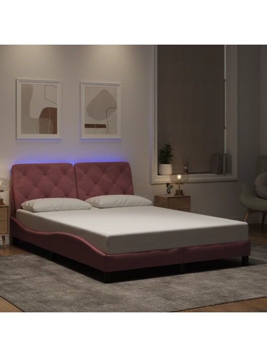 Rám postele s led osvětlením růžový 140 x 200 cm samet