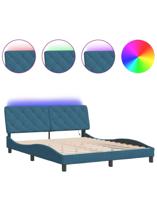 Rám postele s led osvětlením modrý 160 x 200 cm samet