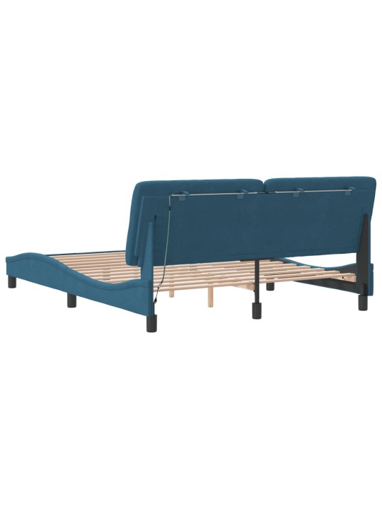 Rám postele s led osvětlením modrý 160 x 200 cm samet