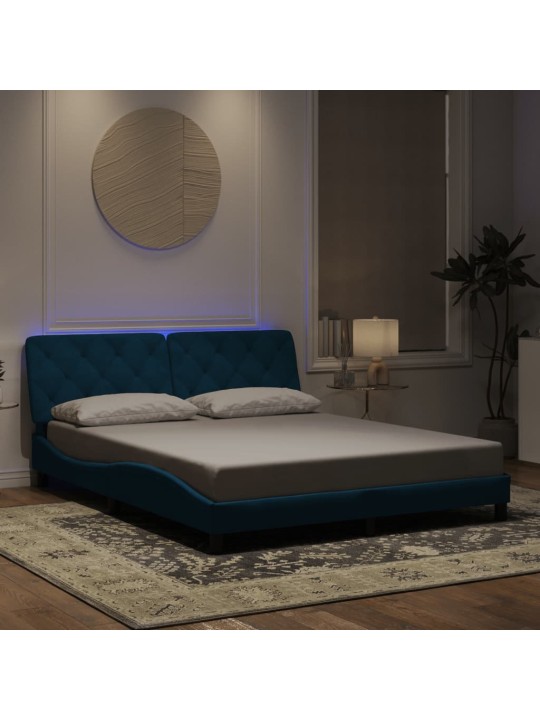 Rám postele s led osvětlením modrý 160 x 200 cm samet