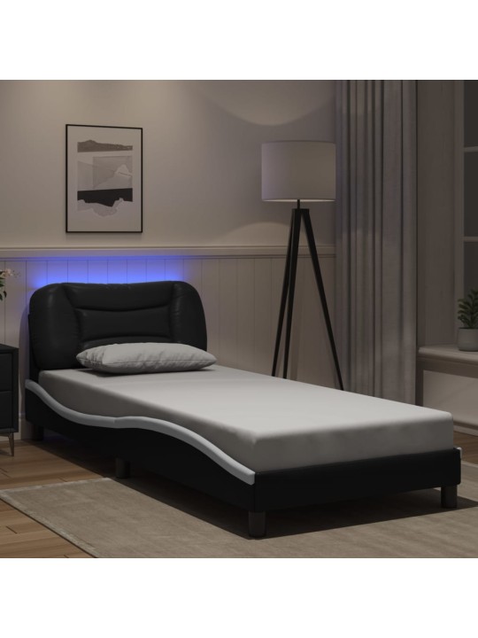 Rám postele s LED osvětlením černý a bílý 80x200 cm umělá kůže