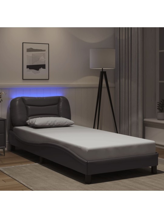 Rám postele s led osvětlením šedý 90 x 190 cm umělá kůže