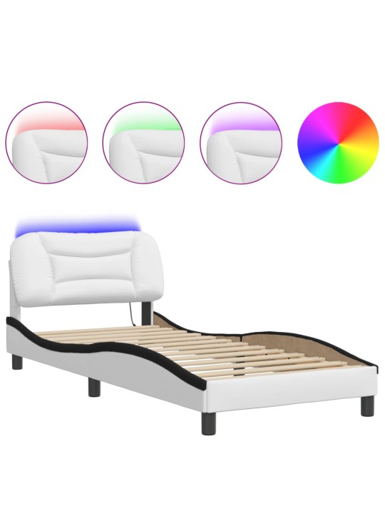 Rám postele s led osvětlením bílý a černý 90x190 cm umělá kůže