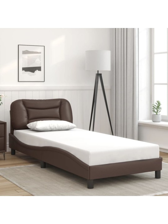 Rám postele s led osvětlením hnědý 90 x 200 cm umělá kůže