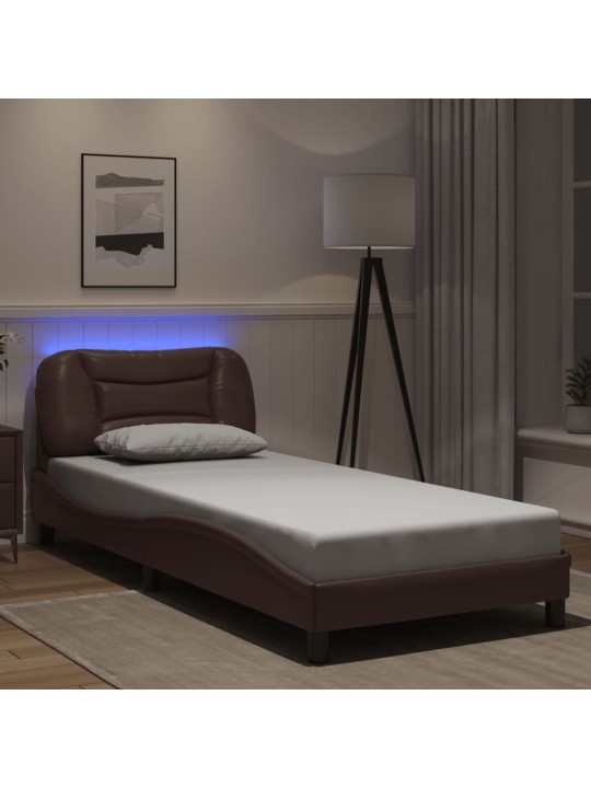 Rám postele s led osvětlením hnědý 90 x 200 cm umělá kůže