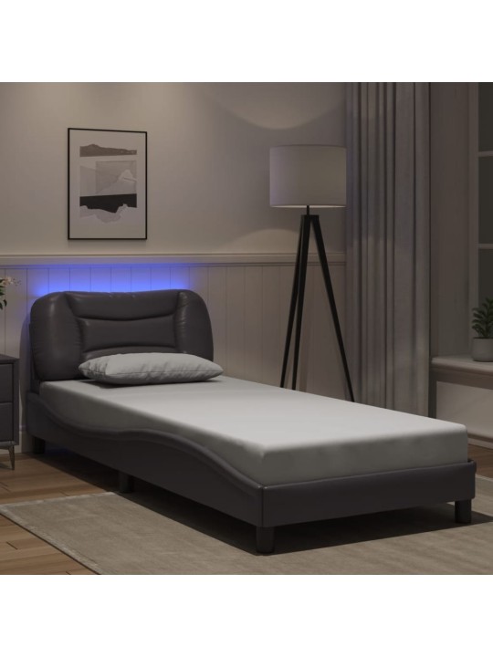 Rám postele s led osvětlením šedý 90 x 200 cm umělá kůže