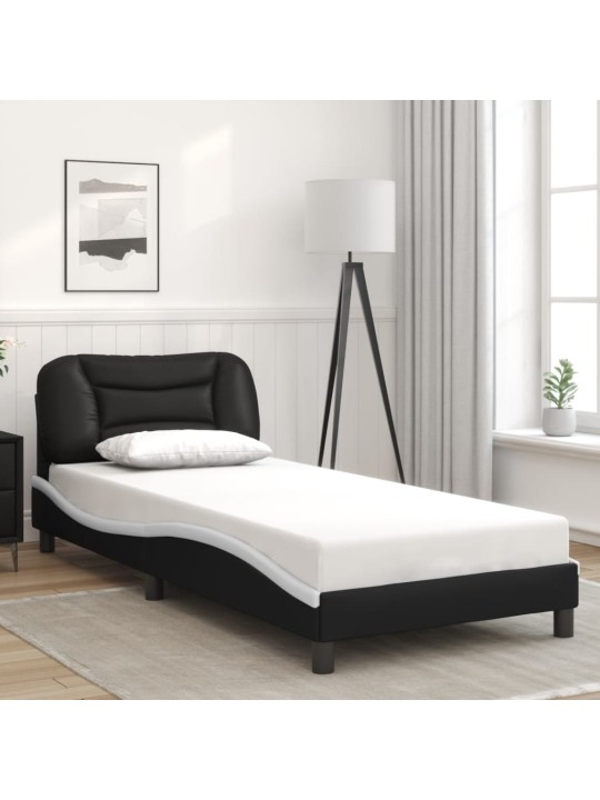 Rám postele s LED osvětlením černý a bílý 90x200 cm umělá kůže