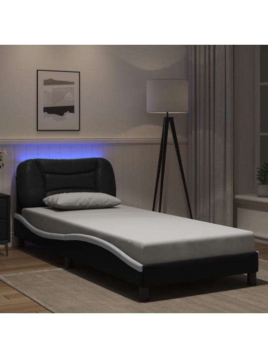 Rám postele s LED osvětlením černý a bílý 90x200 cm umělá kůže