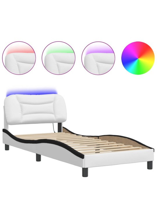 Rám postele s LED osvětlením bílý a černý 90x200 cm umělá kůže