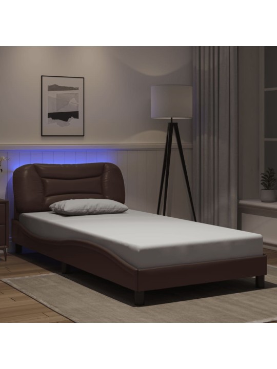 Rám postele s led osvětlením hnědý 100 x 200 cm umělá kůže