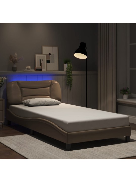 Rám postele s led osvětlením cappuccino 100 x 200 cm umělá kůže