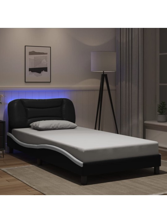 Rám postele s LED osvětlením černý a bílý 100x200 cm umělá kůže