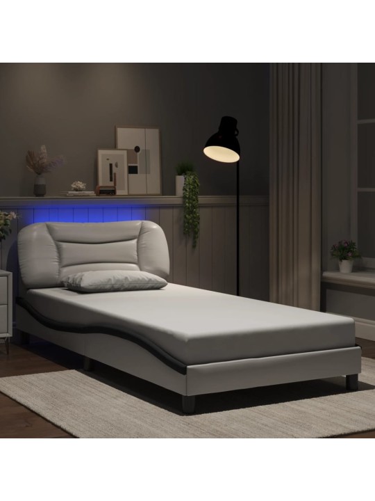 Rám postele s LED osvětlením bílý a černý 100x200 cm umělá kůže