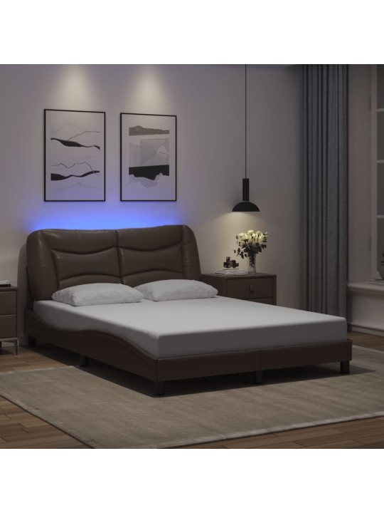 Rám postele s led osvětlením hnědý 140 x 200 cm umělá kůže