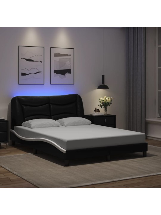 Rám postele s LED osvětlením černý a bílý 140x200 cm umělá kůže