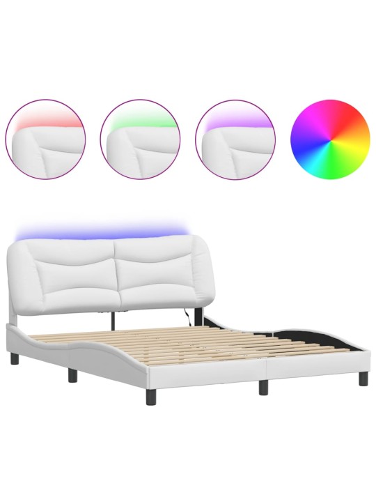 Rám postele s led osvětlením bílý 160 x 200 cm umělá kůže