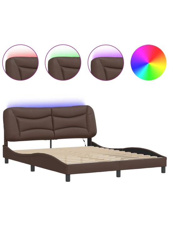 Rám postele s led osvětlením hnědý 160 x 200 cm umělá kůže