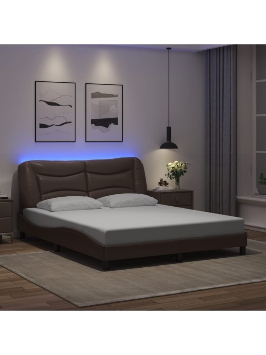 Rám postele s led osvětlením hnědý 160 x 200 cm umělá kůže