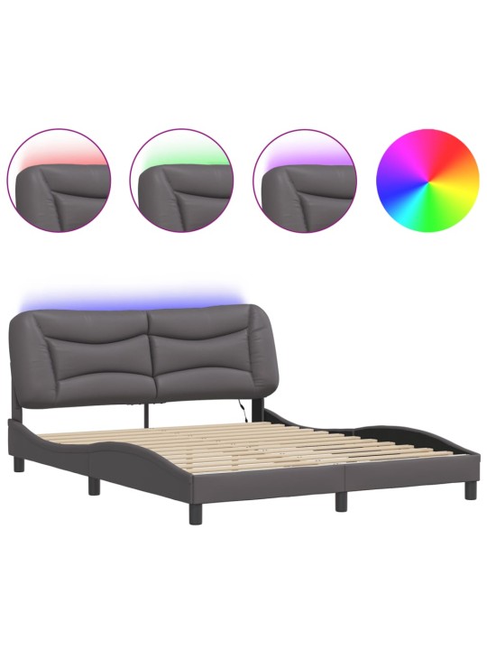 Rám postele s led osvětlením šedý 160 x 200 cm umělá kůže