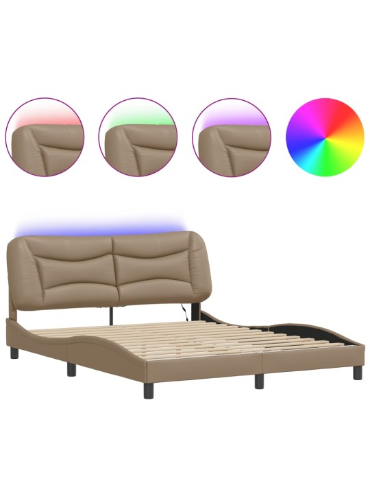 Rám postele s led osvětlením cappuccino 160 x 200 cm umělá kůže
