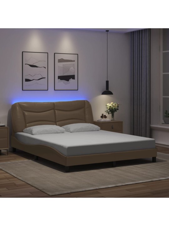 Rám postele s led osvětlením cappuccino 160 x 200 cm umělá kůže