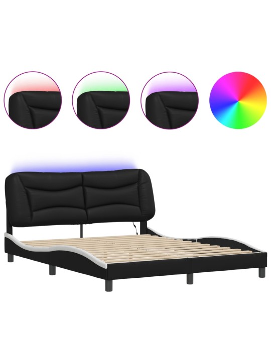 Rám postele s LED osvětlením černý a bílý 160x200 cm umělá kůže