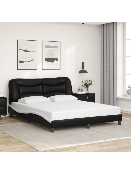 Rám postele s LED osvětlením černý a bílý 160x200 cm umělá kůže