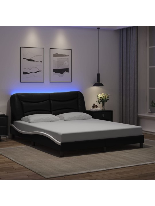 Rám postele s LED osvětlením černý a bílý 160x200 cm umělá kůže