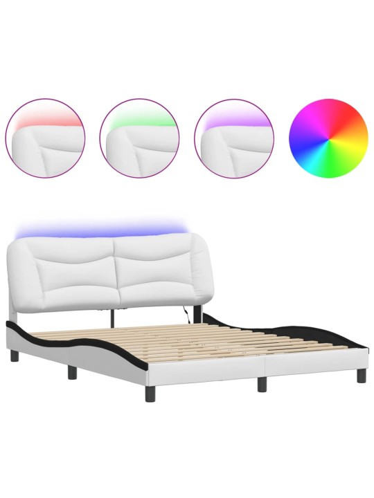 Rám postele s led osvětlením bílý a černý 160x200 cm umělá kůže