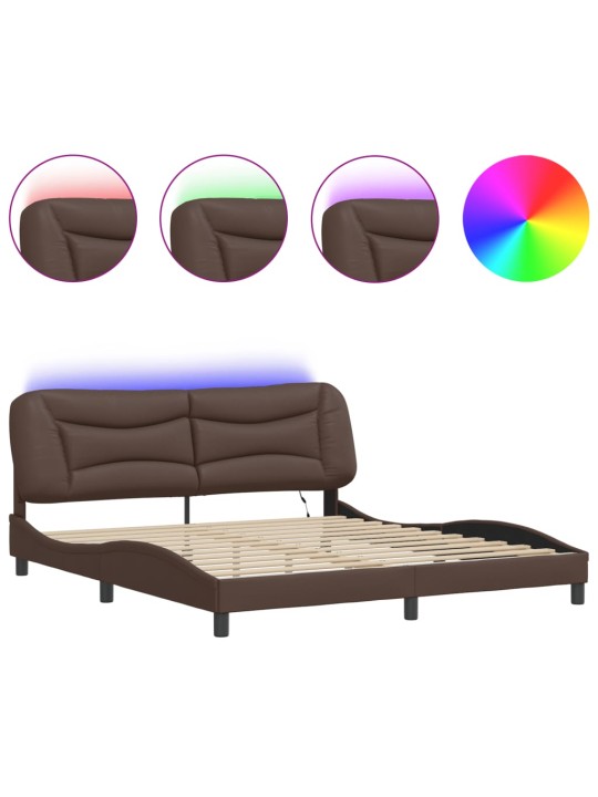 Rám postele s led osvětlením hnědý 180 x 200 cm umělá kůže