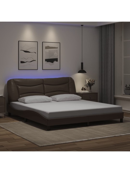 Rám postele s led osvětlením hnědý 180 x 200 cm umělá kůže