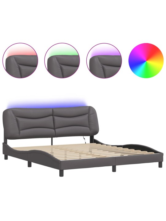 Rám postele s led osvětlením šedý 180 x 200 cm umělá kůže