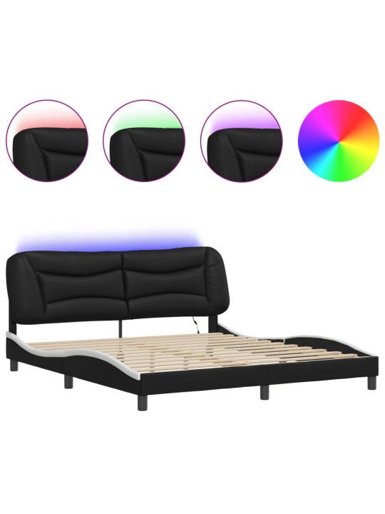 Rám postele s LED osvětlením černý a bílý 180x200 cm umělá kůže