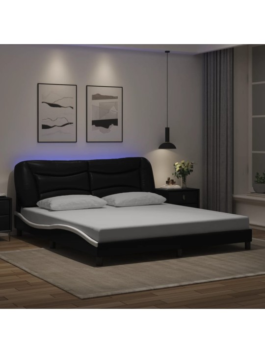 Rám postele s LED osvětlením černý a bílý 180x200 cm umělá kůže