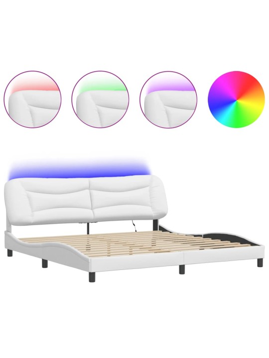 Rám postele s led osvětlením bílý 200 x 200 cm umělá kůže