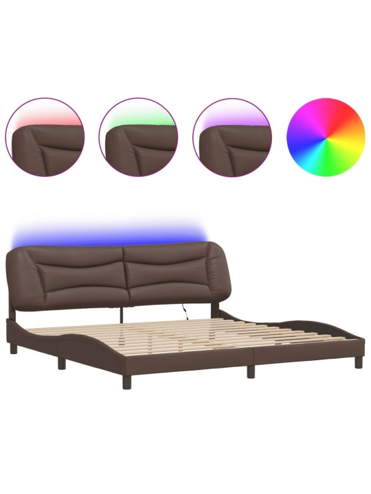 Rám postele s led osvětlením hnědý 200 x 200 cm umělá kůže