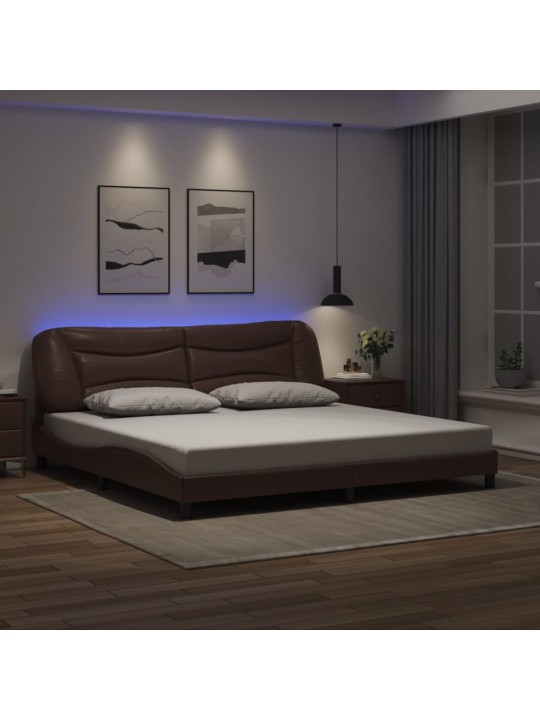 Rám postele s led osvětlením hnědý 200 x 200 cm umělá kůže