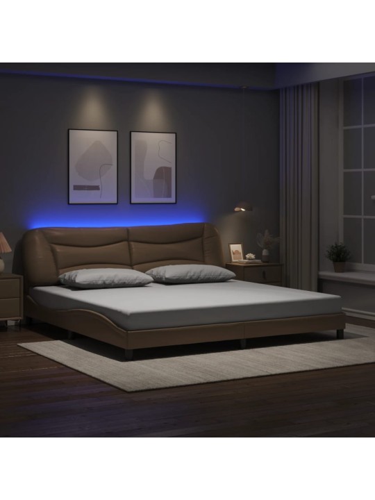 Rám postele s led osvětlením cappuccino 200 x 200 cm umělá kůže