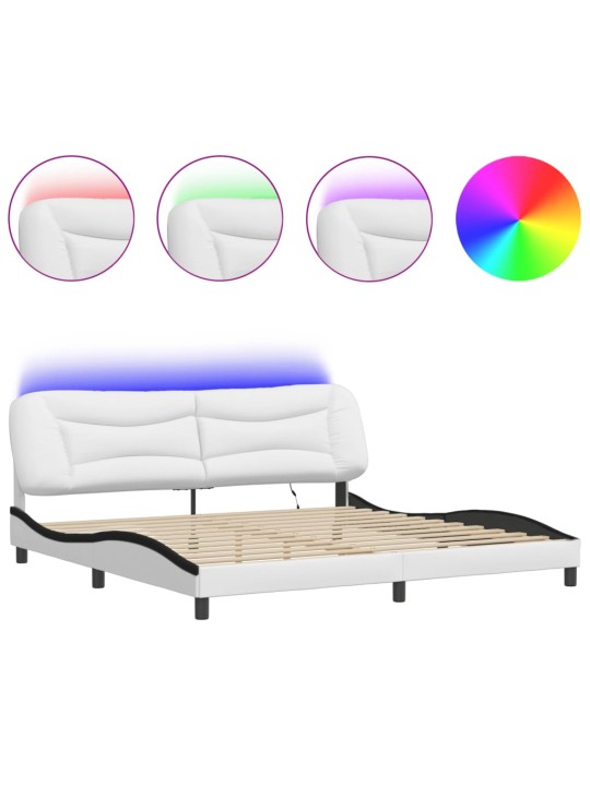 Rám postele s led osvětlením bílý a černý 200x200 cm umělá kůže