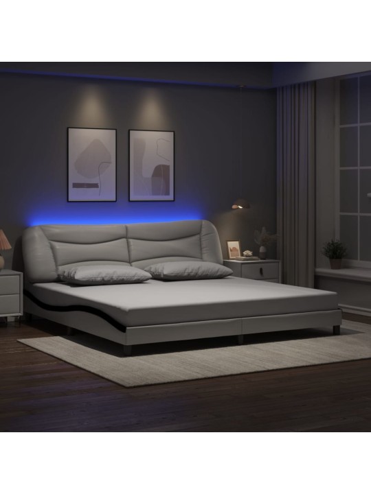 Rám postele s led osvětlením bílý a černý 200x200 cm umělá kůže