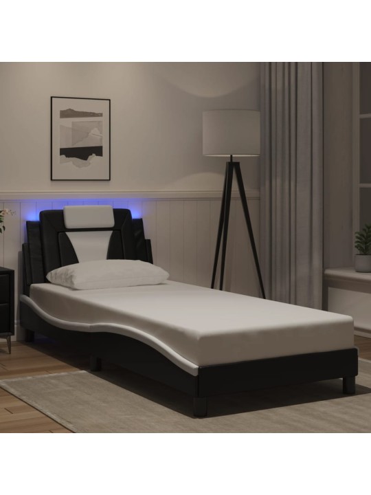 Rám postele s led osvětlením černý a bílý 80x200 cm umělá kůže