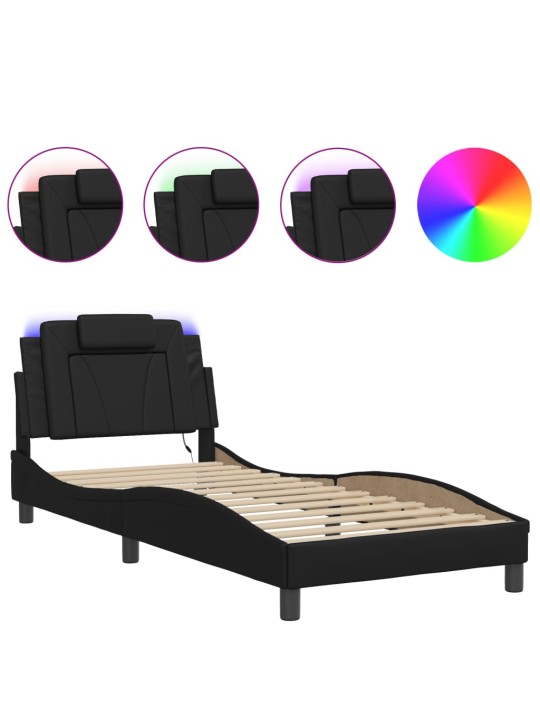 Rám postele s led osvětlením černý 90 x 190 cm umělá kůže