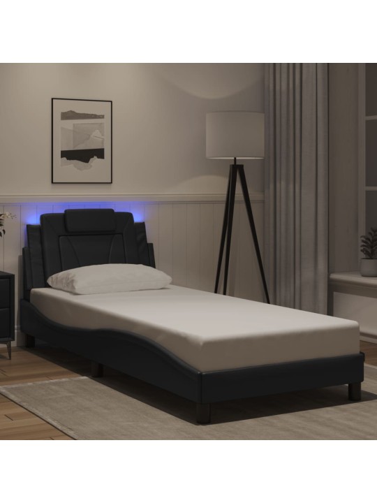 Rám postele s led osvětlením černý 90 x 200 cm umělá kůže